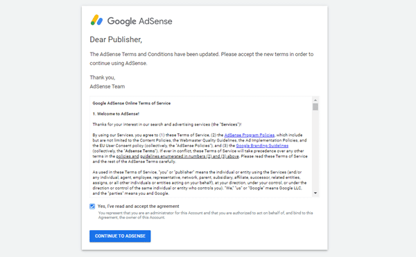 Google AdSense - Accept Contract