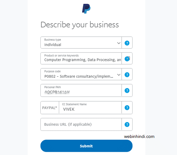 Paypal Describe your business