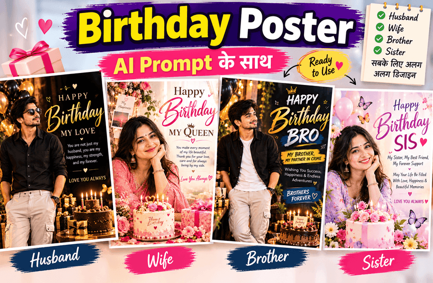 Birthday Poster के लिए AI Prompt: नाम और फोटो के साथ बनाएं